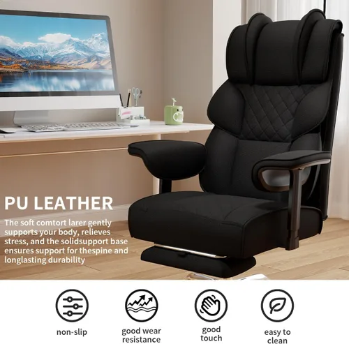 Miniatura 7 de Silla de oficina grande y alta, silla de juegos ancha resistente con tela de algodón con reposapiés, respaldo reclinable de doble capa de 150°