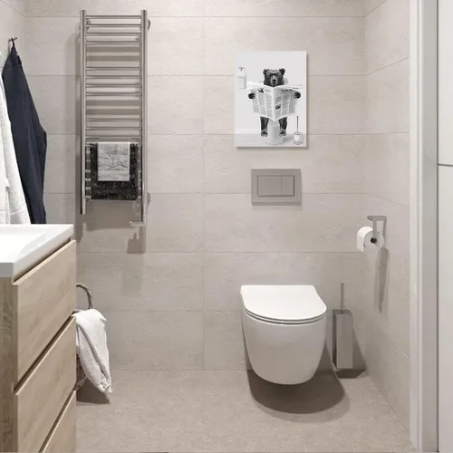 Miniatura 5 de Decoración de Arte de Pared en Blanco y Negro – Oso con Gafas Sentado en el Inodoro Leyendo Periódico, Impresiones en Lienzo, Imágenes de Animales