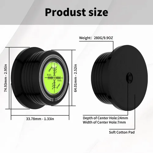 Miniatura 2 de Viborg LP528B Estabilizador de Disco de Registro Phono LP, Nivel de Tocadiscos 50Hz, Negro, 280G (9.9 OZ) Pinza de Vinilo HiFi 3 en 1 con Velocidad