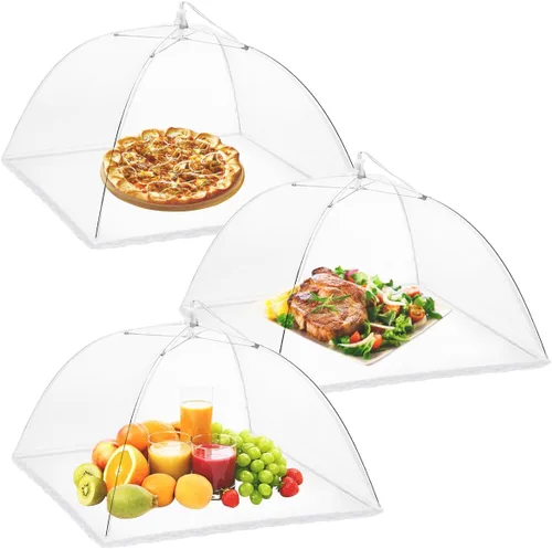 Miniatura 8 de Onarway Paquete de 3 cubiertas de alimentos de 12 pulgadas con placa de malla cifrada emergente, paraguas de pantalla fina para exteriores, fiestas