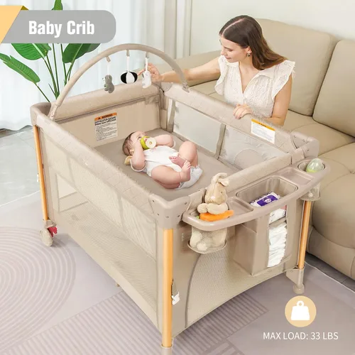 Miniatura 2 de Moisés para bebé 5 en 1, paquete y juego, cuna de bebé ajustable junto al dormir, configuración de un segundo y una mano, corralito portátil Beige