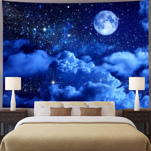 Miniatura 2 de Aidatain Tapiz de luna azul cielo nocturno nube creciente tapiz grande de 80 pulgadas 60 pulgadas 60 pulgadas de tela de franela temática de luz