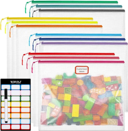 Miniatura 9 de YOPCDJ 12 bolsas de malla con cremallera, bolsa de rompecabezas A5 (12 colores, 12 paquetes) para organizar, bolsa de almacenamiento imprescindible