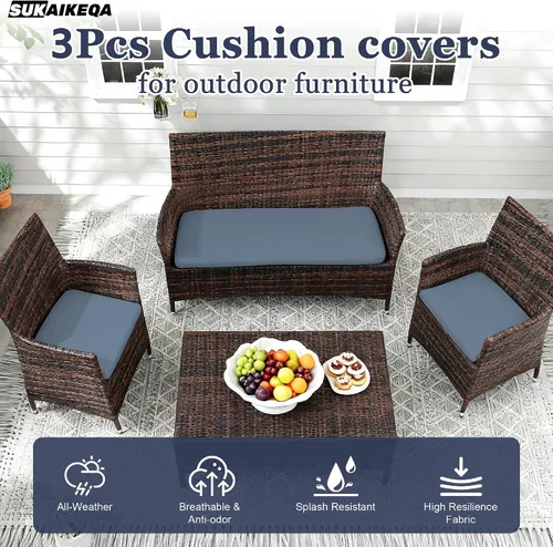 Miniatura 4 de Juego de fundas impermeables de 3 piezas para sofá de patio, fundas de repuesto para muebles de mimbre al aire libre, cojines de banco y asientos