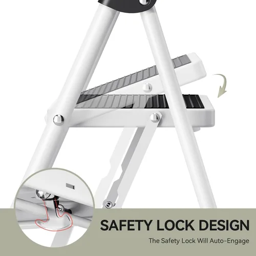 Miniatura 5 de KINGRACK - Escalera plegable de 4 escalones con pasamanos, para adultos, de acero resistente, ligera, plegable, portátil, con pedal ancho Blanco