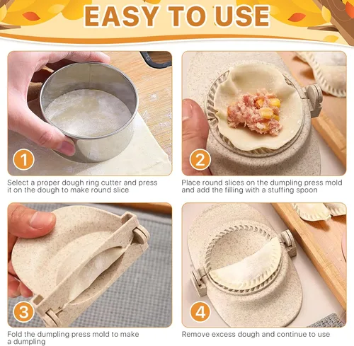 Miniatura 4 de Prensa para hacer empanadas de 7 piezas, todo en uno de 3 tamaños (4.25/3.14/2.67 pulgadas), prensa para hacer albóndigas con cortador de masa