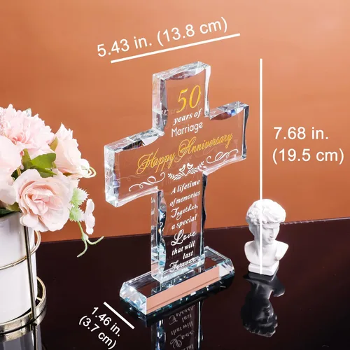 Miniatura 3 de YWHL 50 aniversario de boda, regalos de cruz religiosa para mujeres y hombres, regalo romántico de 50 años para él y ella, recuerdo de cruz