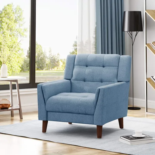 Miniatura 2 de Christopher Knight Home Alisa Mid Century - Sillón de tela moderna de mediados de siglo, color azul, nogal y silla Evelyn de tela moderna