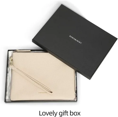 Miniatura 5 de blanco, marrón, cuero (Goatskin Clutch Off White+Brown Leather Top Handle Purter), Blanco, marrón