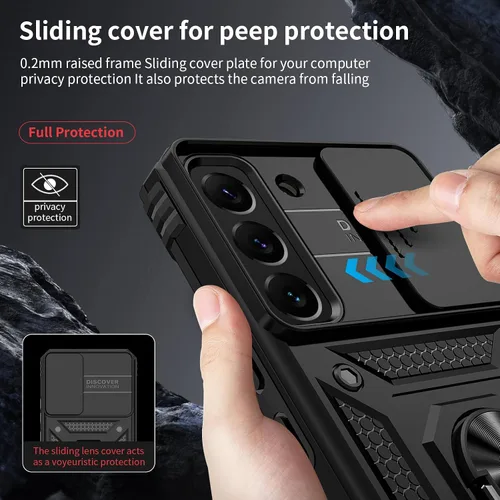 Miniatura 3 de Funda para Samsung Galaxy S22 Plus con cubierta para lente de cámara, protector de pantalla HD, protección contra caídas de grado militar de 10 Negro