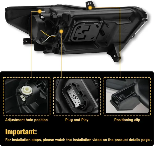 Miniatura 8 de Conjunto de faros delanteros LED Mustang, faros delanteros estilo OEM con reflector ámbar, conjunto de faros compatibles con Ford Mustang 2015 2016