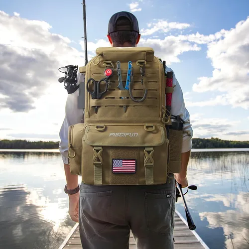 Miniatura 2 de Piscifun Mochila para equipo de pesca de 52L con soportes para cañas y 4 cajas de aparejos, bolsa grande de aparejos para almacenamiento