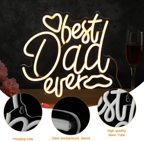 Miniatura 3 de Baquler Letrero de neón con luces LED con texto en inglés "Best Dad Ever", regalo para decoración de pared del día del padre, expresarte agradecido