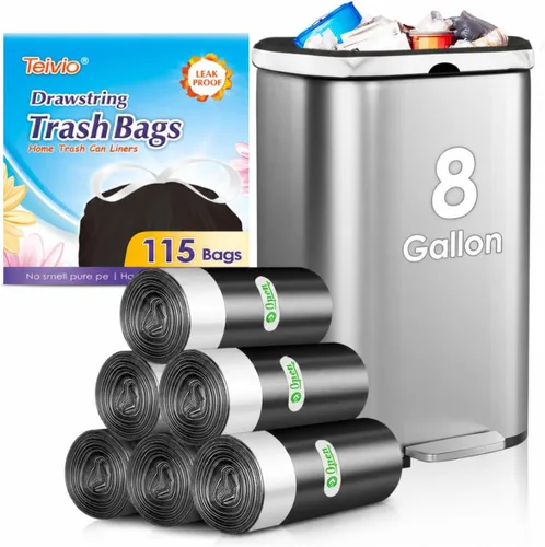 Miniatura 20 de Bolsas de basura con cordón de Teivio, 1.6 galones, 120 unidades, bolsas de basura resistentes, tamaño mediano, para papeleras de cocina y baño