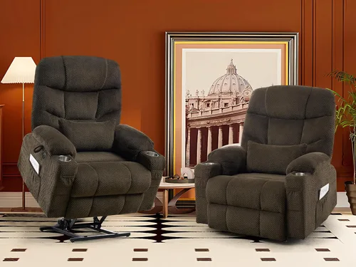 Miniatura 11 de CDCASA Silla Reclinable de Elevación Eléctrica de Gran Tamaño con Doble Motor que se Recuesta Completamente con Masaje, Calefacción, Textil