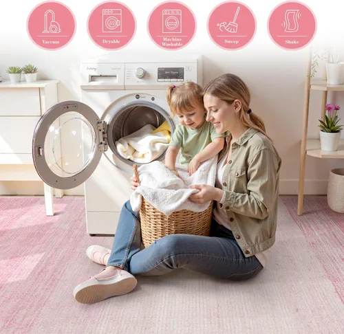 Miniatura 5 de Wonnitar Alfombra rosa lavable de 2 x 6 pies, moderna alfombra de pasillo de baño en degradé, contemporáneo, antideslizante, alfombra degradada