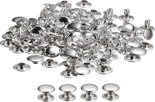 Miniatura 45 de uxcell 100 juegos de remaches de cuero, remaches de doble tapa de 0.236 x 0.315 pulgadas, remaches de metal para reparación de cuero, manualidades