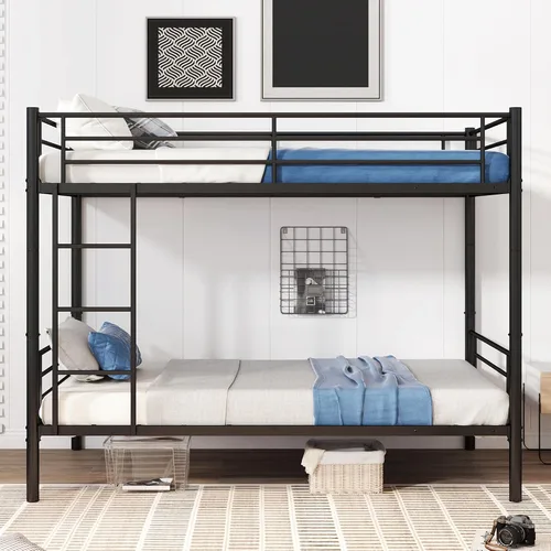 Miniatura 2 de Bellemave Convertible Twin Over Twin Metal Bunk Bed Frame, Heavy Duty Bunk Bed with Guardrails & Ladder, Separable into 2 Single Beds for Kids Teens