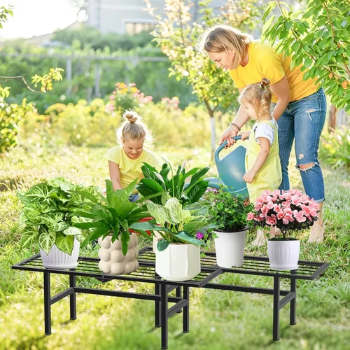 Miniatura 4 de Paquete de 2 soportes para plantas de 1 nivel para interiores y exteriores, estante plegable de metal para plantas, diseño estrecho de 8.7 pulgadas
