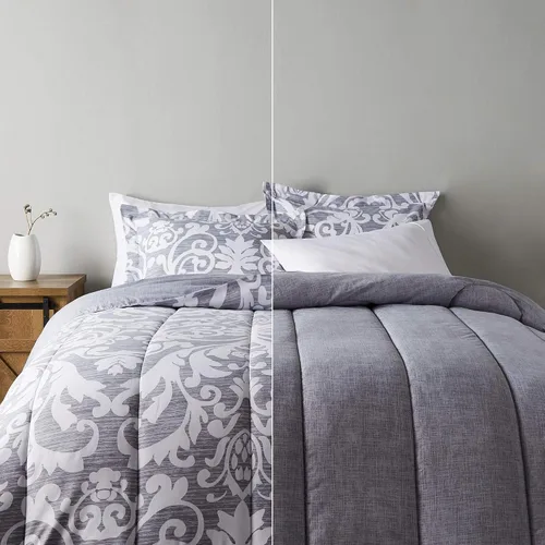Miniatura 11 de Amazon Basics - Juegos de edredón tamaño Twin/Twin XL, ropa de cama reversible de microfibra ultra suave y ligera de 2 piezas, azul denim/rayas