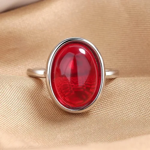 Miniatura 2 de Anillo ovalado de plata de ley 925, granate rojo, piedra natal, piedra natal, talla brillante, circonita cúbica, color rubí, anillo de regalo