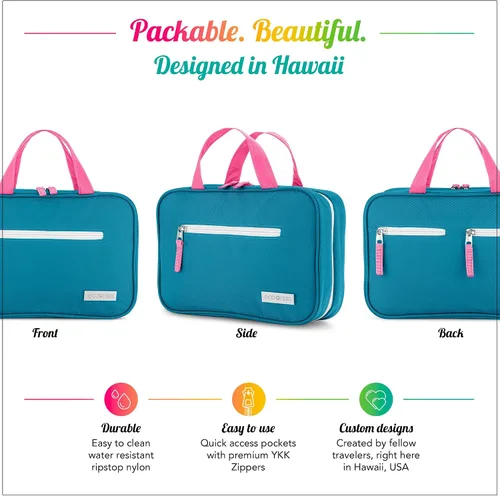 Miniatura 7 de Eco Sun - Neceser de viaje colgante — Diseñado en Hawái — Organizador de viaje resistente al agua para accesorios de baño, Colgar