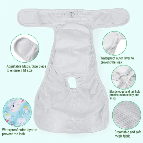 Miniatura 5 de Pet Soft Pañales para perras, paquete de 3 pañales lavables para perras, pañales reutilizables para perritas en período de calor, bragas para perras