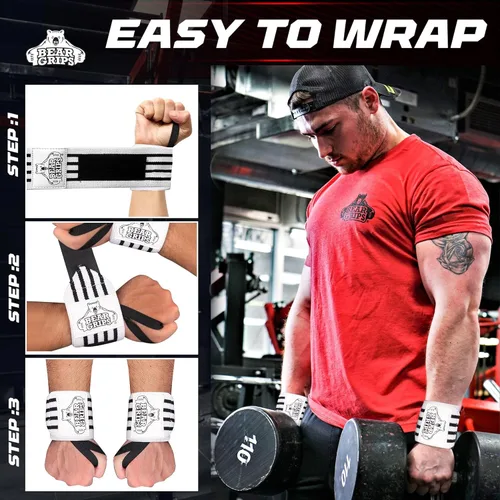 Miniatura 3 de Bear Grips Muñequeras para levantamiento de pesas Correas de muñeca para levantamiento de pesas Muñequeras de gimnasio extra fuertes Dos