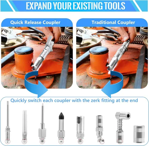 Miniatura 4 de 9 piezas acopladores de pistola de engrase, kit de accesorios de engrase de conexión rápida con puntas de pistola de engrase, manguera flexible