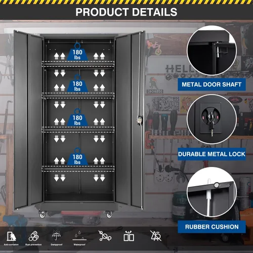 Miniatura 8 de Fesbos Armario de almacenamiento de metal, archivadores de acero de 36 pulgadas de alto con puertas con cerradura y estantes ajustables, gabinete