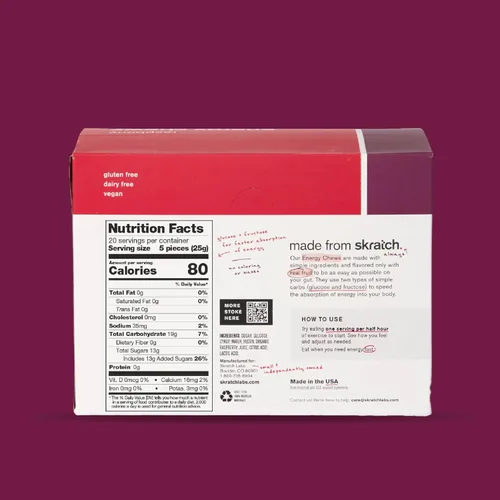 Miniatura 3 de Skratch Labs Energy Chews Gomitas para correr, ciclismo y rendimiento deportivo Alternativa de gel Frambuesa (paquete de 10) Sin gluten
