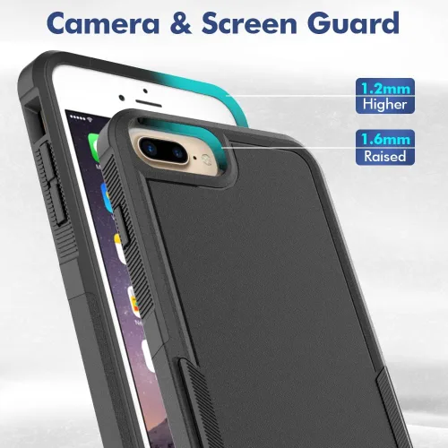 Miniatura 5 de Funda WOGROO para iPhone 8 Plus, iPhone 7 Plus de 5.5 pulgadas, funda protectora para teléfono a prueba de golpes, fuerte y duradera, color negro