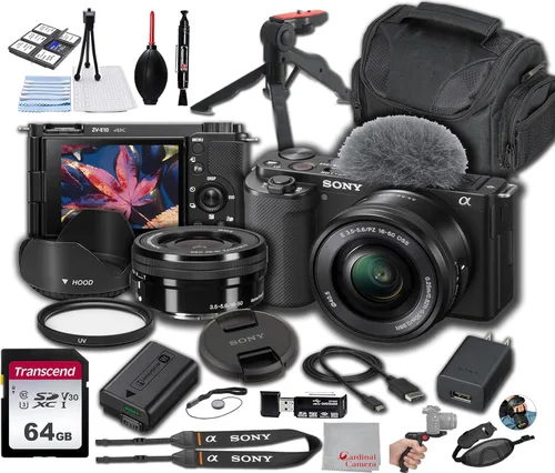 Sony Cámara sin espejo ZV-E10 con lente de 0.630-1.969 in de memoria de 64 GB, funda. Filtro, capó, agarre y más-Paquete Pro