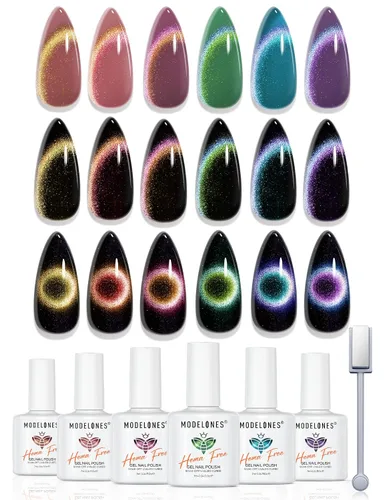 Miniatura 9 de modelones Juego de esmaltes de uñas de gel con purpurina, sin hema, 6 colores, Chameleon Aurora Shimmer Glitter Kit de esmalte de gel azul, verde