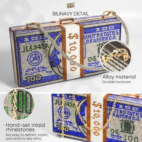 Miniatura 5 de Monederos de mano para mujer, monederos de mano de cristal con dinero en efectivo
