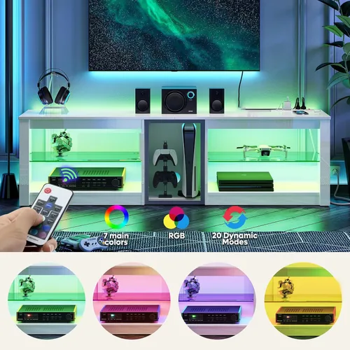 Miniatura 5 de Bestier Soporte de TV para TV de 70 pulgadas, centro de entretenimiento para juegos para PS5, gabinete de TV LED con estantes de vidrio para sala