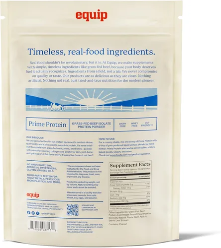 Miniatura 9 de Equip Foods - Polvo de proteína limpia de carne de res alimentada con pasto, aislado proteico, apto para dieta carnívora, paleo y keto, sin gluten
