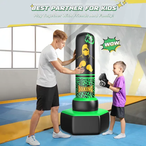 Miniatura 7 de ODOSOLA 67'' Inflatable Punching Bag Freestanding for Kids Aged 3-12 – Heavy Duty Boxing Set for Karate & Taekwondo, Stable Boxing Bag Active Kids