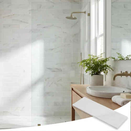 Miniatura 11 de Diflart Mosaico de mármol, blanco Carrara, tejido de canasta de 1 x 2 pulgadas, pulido, azulejos de mármol para cocina, baño, pared, paquete de 5
