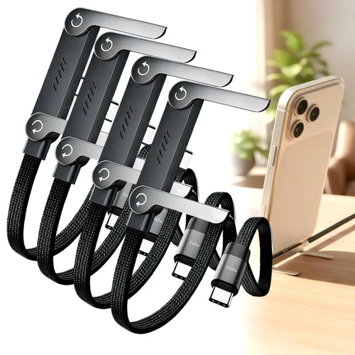 Miniatura 8 de Cable de carga rápida trenzado de 240 W con soporte de teléfono integrado en forma de T, cable USB-C plegable y duradero de 90 grados, cable USB C