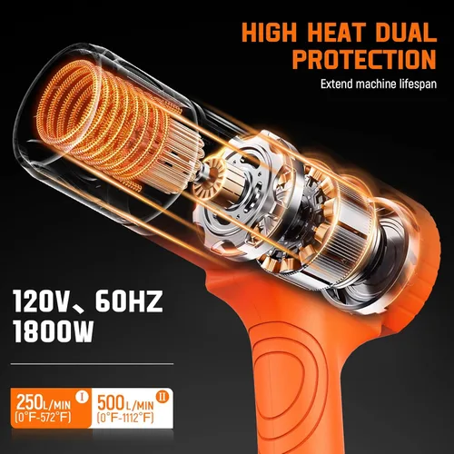 Miniatura 3 de Pistola de calor – Fusibles de doble protección 1800 W, pistola de aire caliente resistente, 2 ajustes de temperatura 572 ℉ y 1112 ℉ para tubos