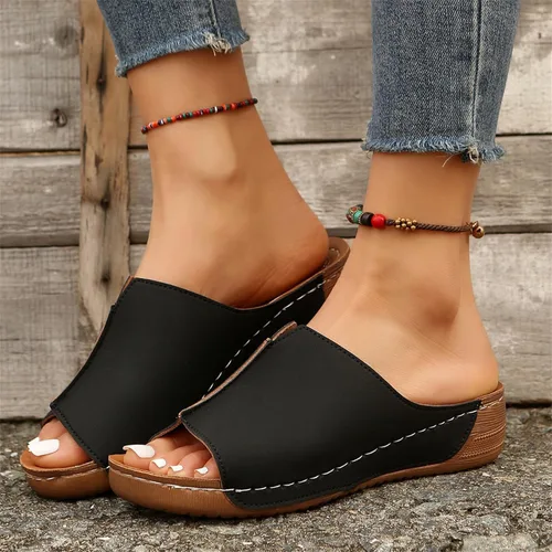 Miniatura 2 de Sandalias ortopédicas para mujer con soporte para el arco, cómodas sandalias ortopédicas de verano con puntera abierta Negro