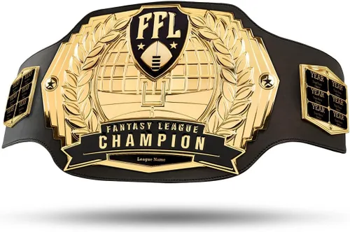 Miniatura 11 de TrophySmack Cinturón de campeonato de fútbol de fantasía – Cinturón de campeonato perpetuo de 12 años con grabados opcionales (Oro o Plata)