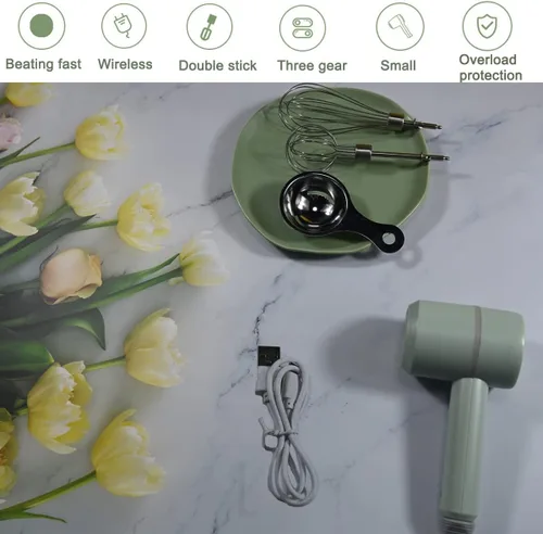 Miniatura 5 de Batidora de Mano, Mezclador de Mano Eléctrico Portátil Inalámbrico, 3 velocidades Recargable por USB con Batidoras Gemelas y Separador de Huevos