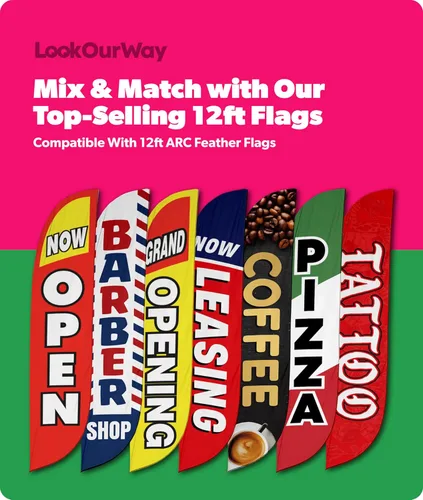 Miniatura 7 de LookOurWay Bandera de plumas – 12 pies de alto cartel publicitario solo bandera swooper, sin postes – banderas de gran apertura – rojo Abierto