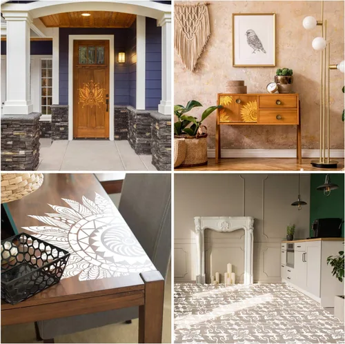 Miniatura 4 de Paquete de 9 plantillas reutilizables grandes (12 x 12 pulgadas) con diseño de mandala, plantilla de pintura cortada con láser, para piso, pared