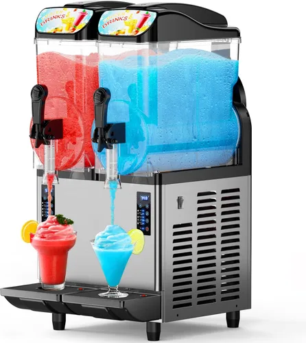 Máquina comercial de granizado de 30 L con luz LED, 15-45 minutos para hacer, 15 L × 2 tanques Máquina comercial de bebidas congeladas, 110 V