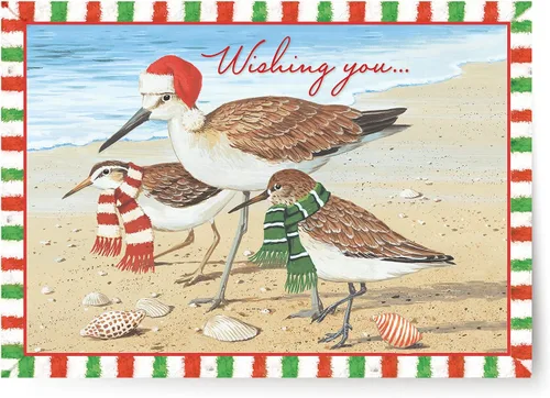 Miniatura 28 de Red Farm Studios Designer Greetings - Tarjetas de Navidad en caja, diseño de hombre de arena de playa con gaviotas