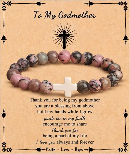 Miniatura 27 de JoycuFF Regalos Cristianos, Pulseras de Cruz para Mujeres, Joyería Cristiana Católica Religiosa de Fe de Pascua, Pulseras de Piedra Natural