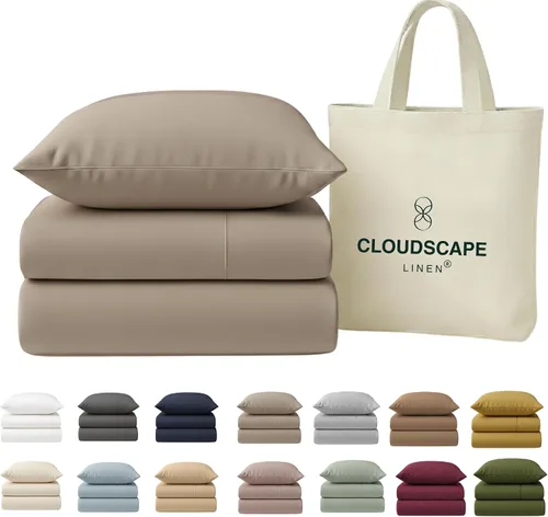 Miniatura 23 de Cloud Scape Linen - Juego de sábanas de 100% algodón egipcio, tamaño individual, juego de ropa de cama de lujo de 3 piezas, 400 hilos, calidad